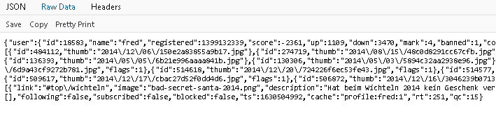 JSON data in RAW format (not easy to read)
