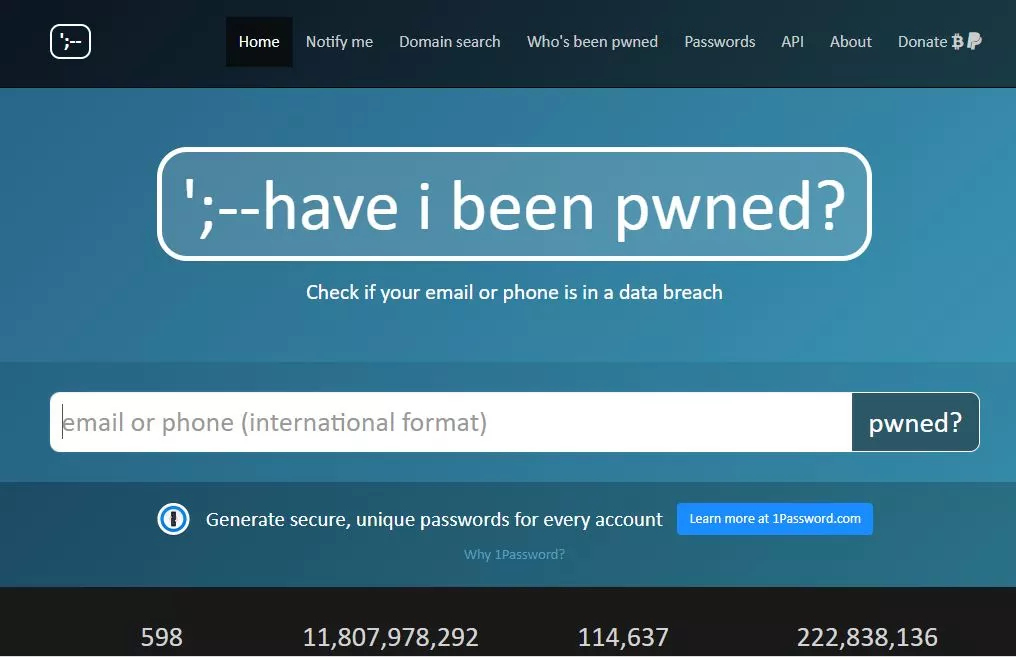 Search for pwned accounts through this email lookup tool